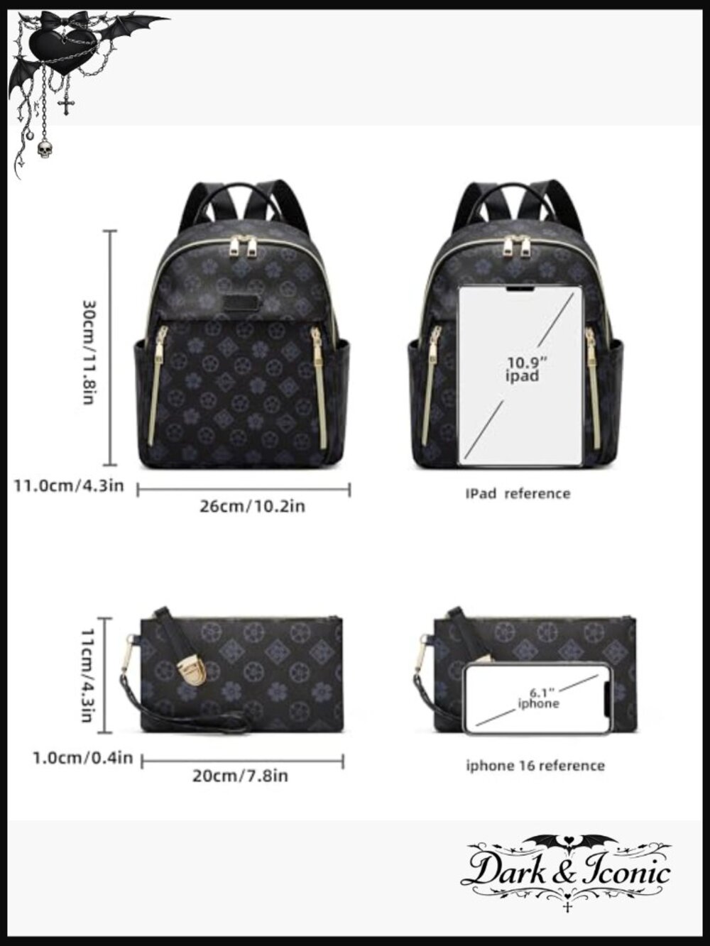 Mini Backpack for Women Stylish Daypack Casual Travel Daypack 2pc Set - Picture 5 of 6